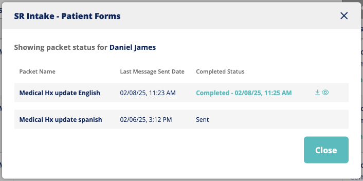 Download completed SR Intake forms