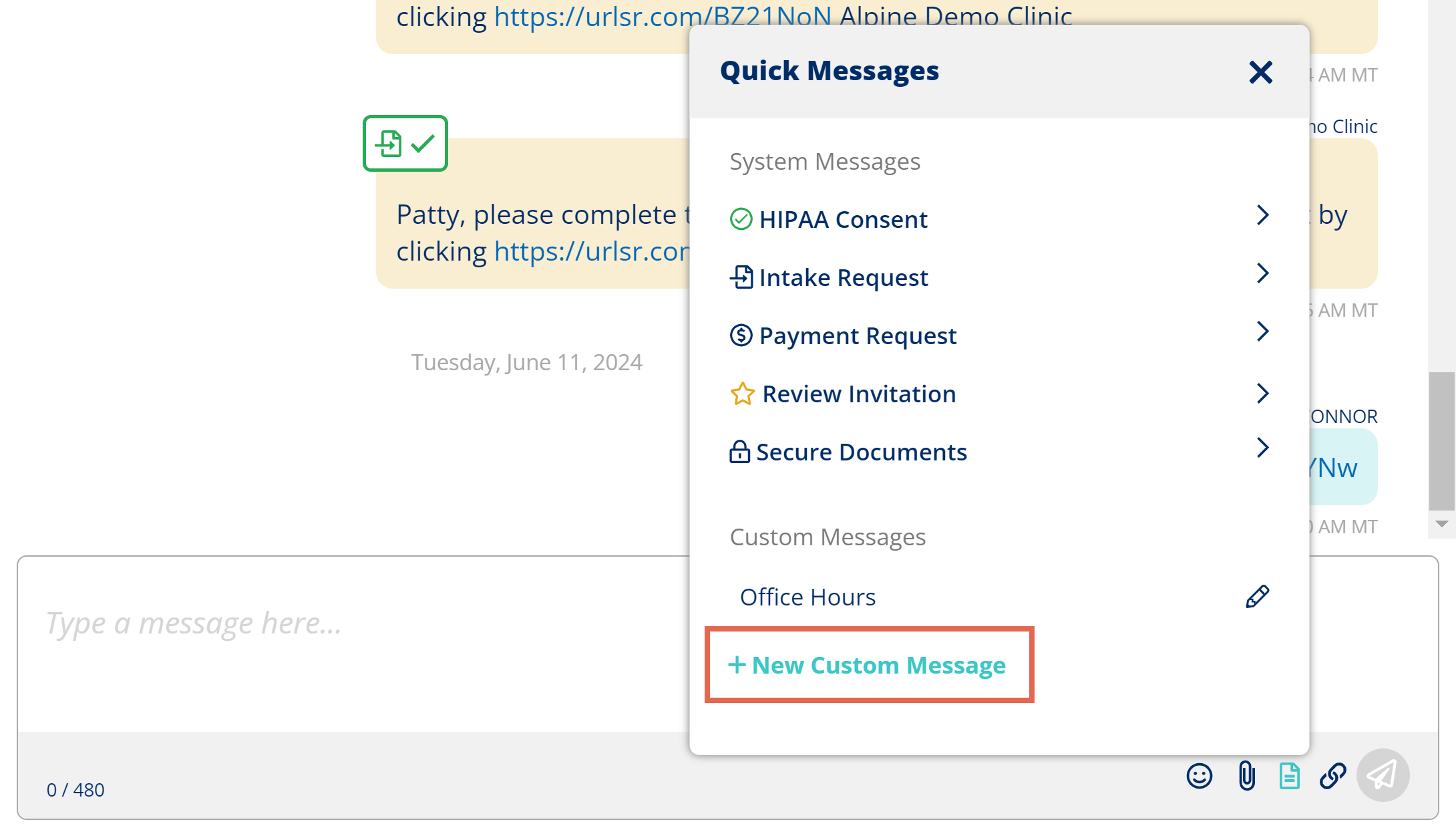 Create a new Quick Message template in SR Conversations