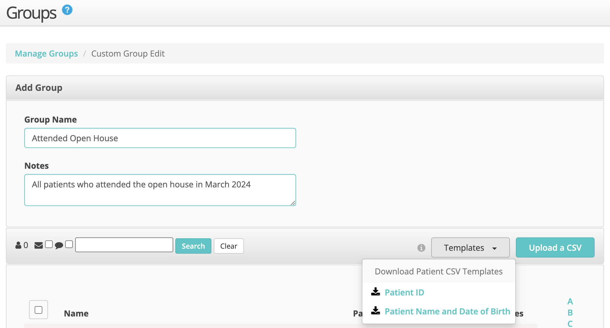 Create a custom group of patients from a spreadsheet or CSV file
