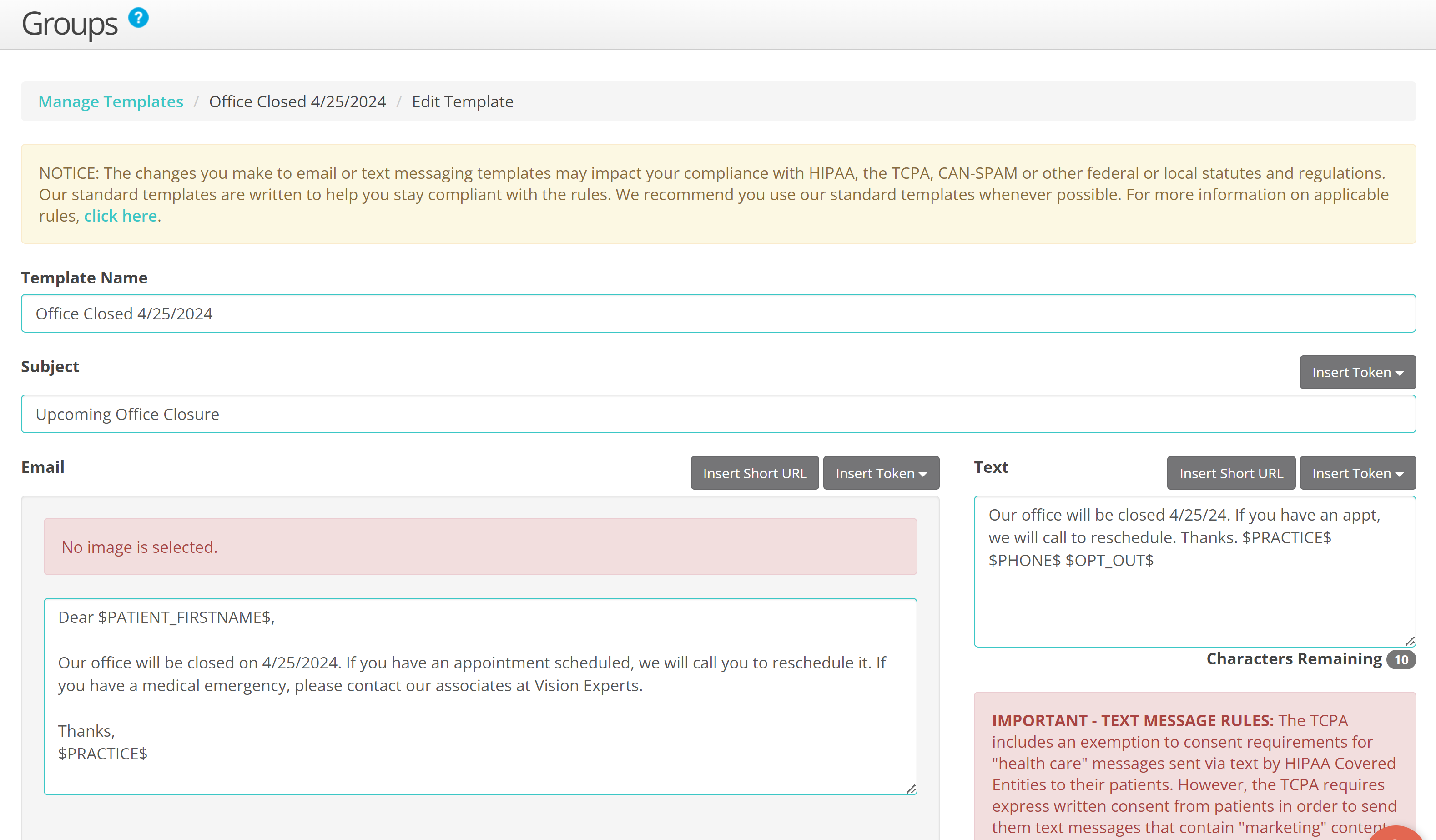 Create a new group messaging template