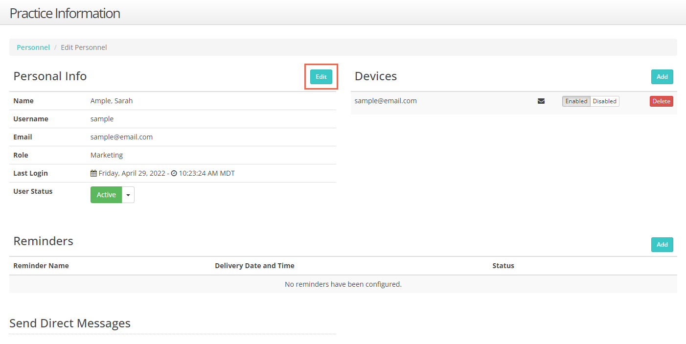 Edit and manage personnel accounts
